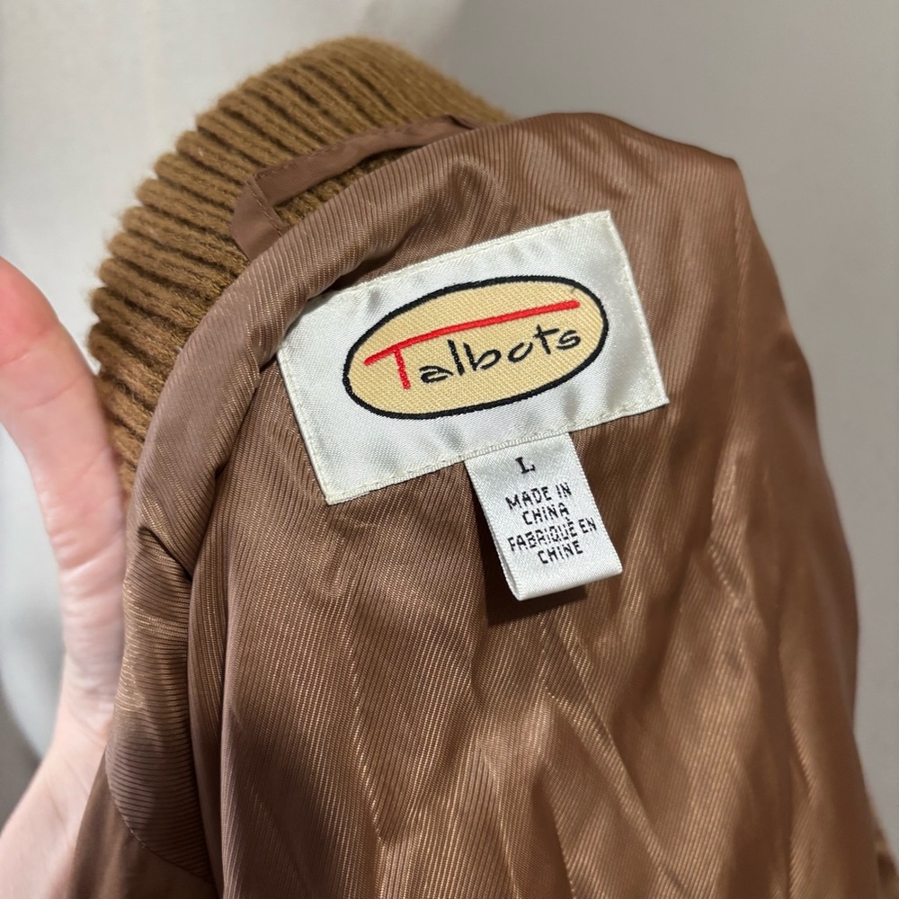 Vtg Talbots Brown Bomber Quilted Button Up Jacket Size Lg Lightweight Puffer - Picture 7 of 10